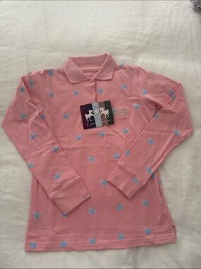 Equine Couture Girls' Pink Long-Sleeve Polo with Blue Whales. Sz S NWT